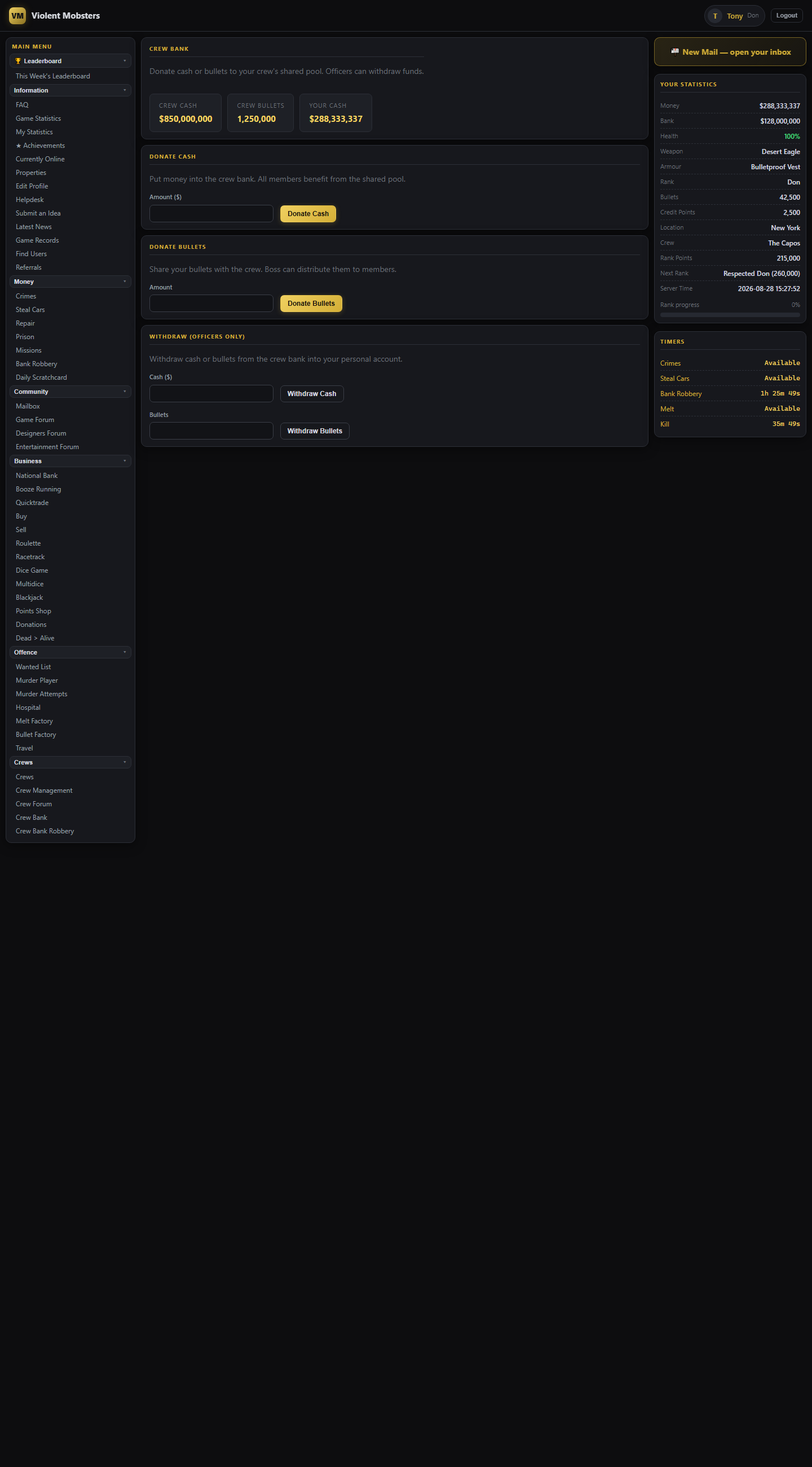 Screenshot of the Crew Bank
